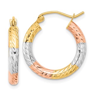 3mm Gold White & Rose Rhodium Hoop Earrings