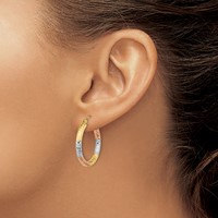 14K Earrings with White and Rose Rhodium Polished Diamond-cut Hoop view 3