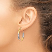 14K Earrings with White and Rose Rhodium Polished Diamond-cut Hoop view 3