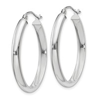 14K White Gold 3.75x 31mm Polished Oval Tube Hoop Earrings view 2