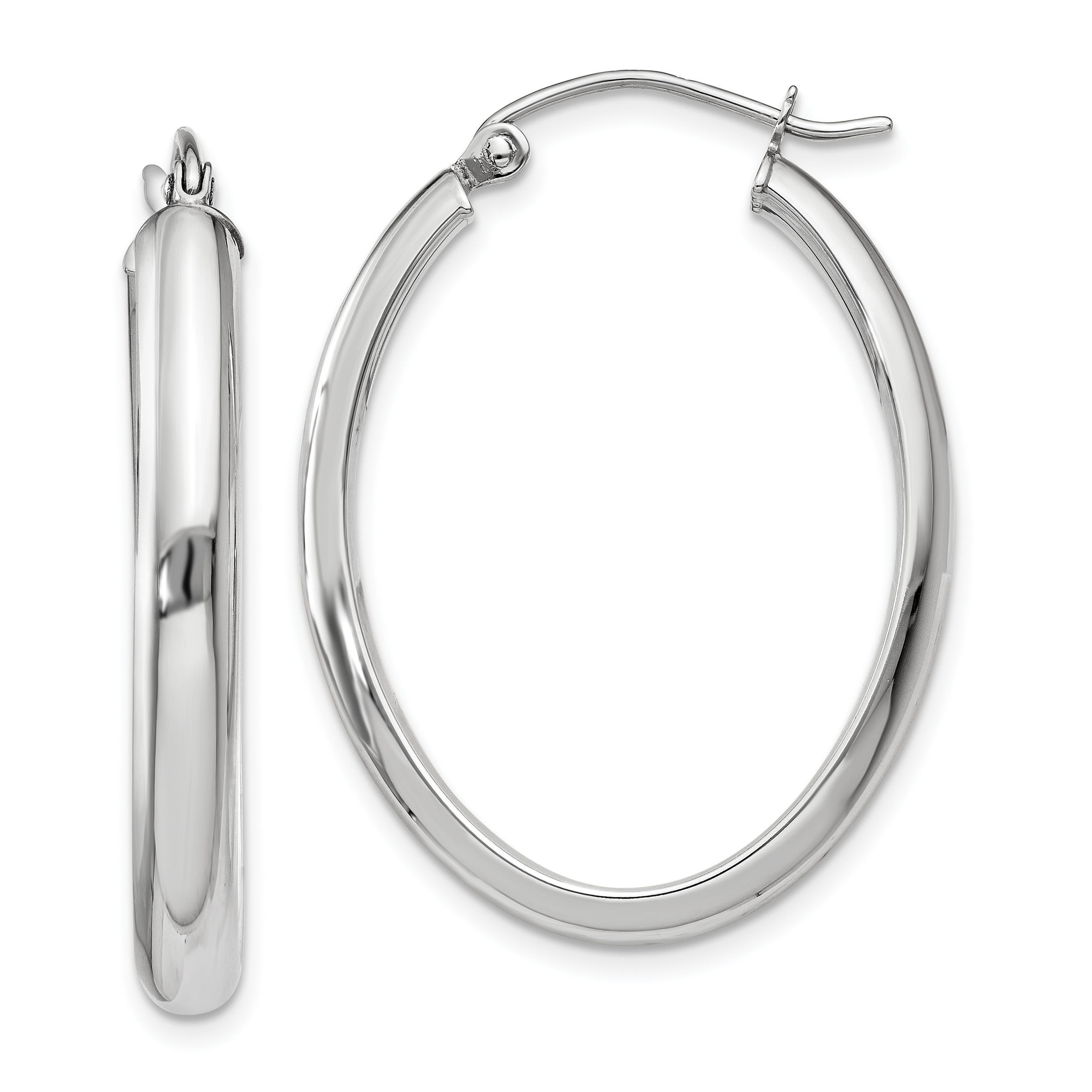14k White Gold Polished 3.75mm Oval Tube Hoop Earrings TF114 | eBay
