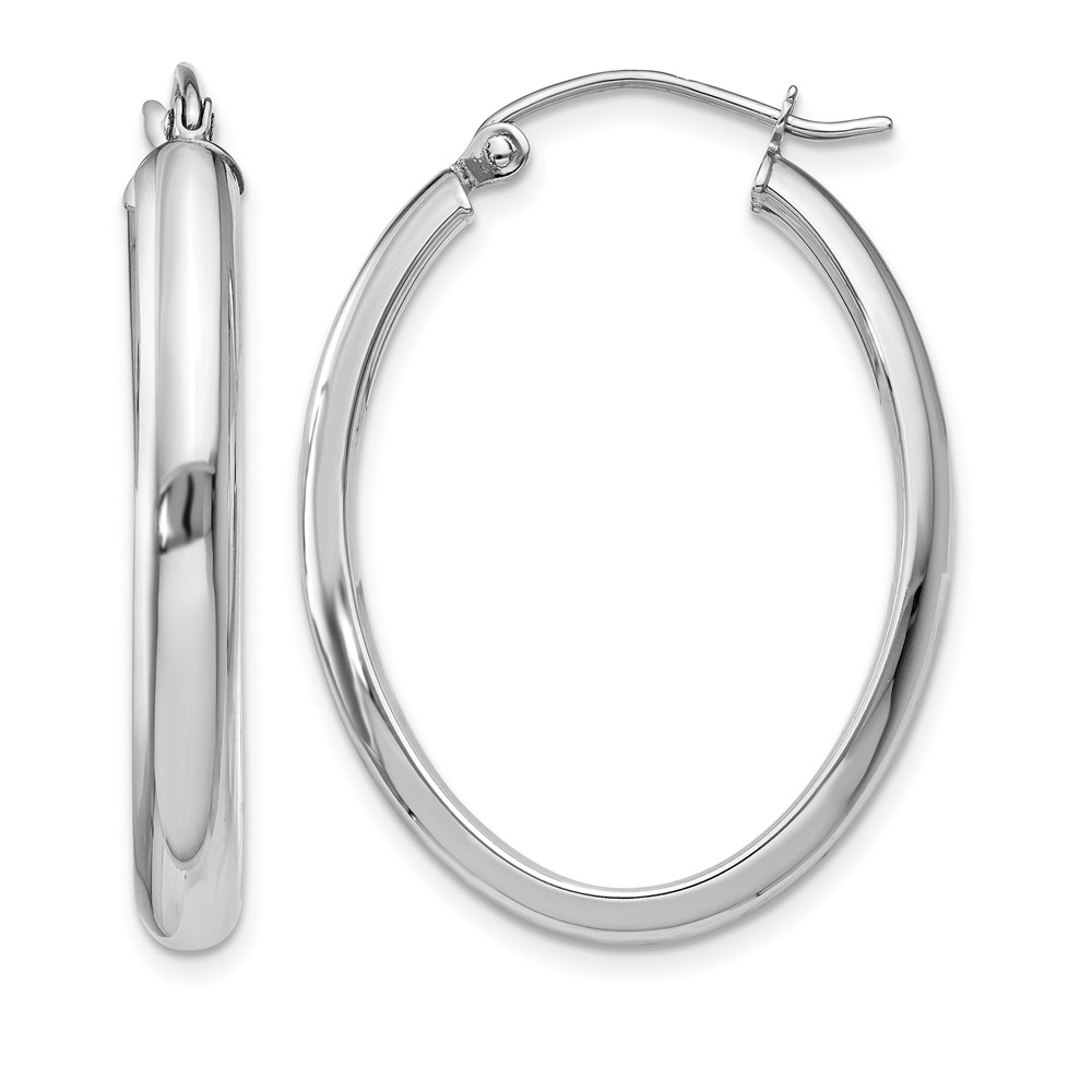 14K White Gold 3.75x 31mm Polished Oval Tube Hoop Earrings