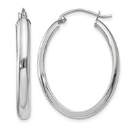 14K White Gold 3.75x 31mm Polished Oval Tube Hoop Earrings view 1