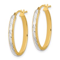 14K White Rhodium Diamond-cut Textured Hoop Earrings view 2