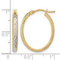 14K White Rhodium Diamond-cut Textured Hoop Earrings view 4