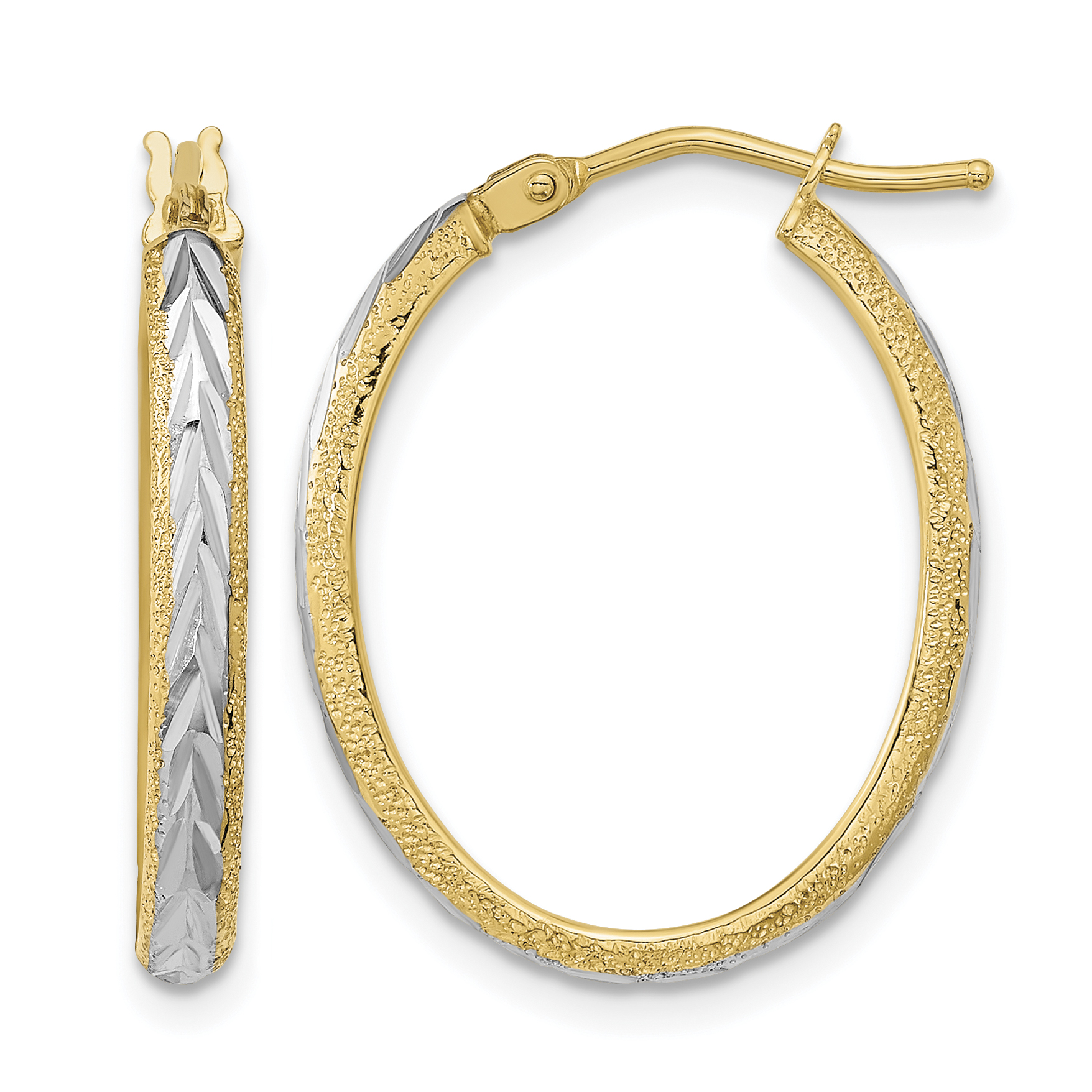 14k White Rhodium Diamond-cut Textured Hoop Earrings (TF1140)
