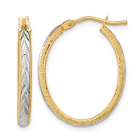 14K White Rhodium Diamond-cut Textured Hoop Earrings view 1