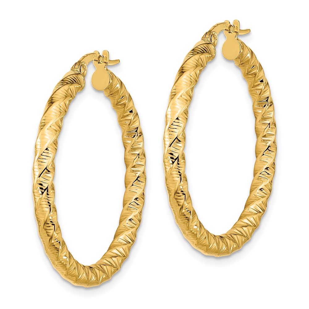 14k Gold Polished 3mm Twisted Hoop Earrings (TF1146)