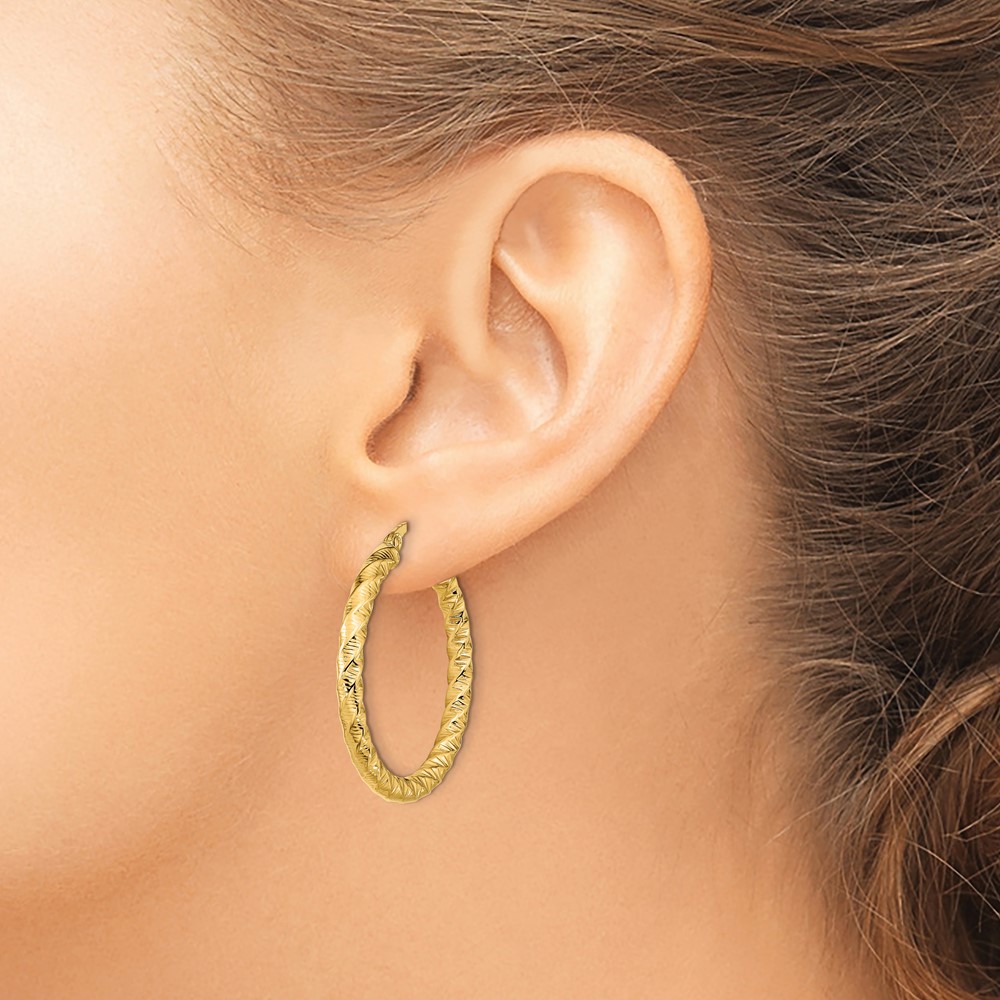 14k Gold Polished 3mm Twisted Hoop Earrings (TF1146)