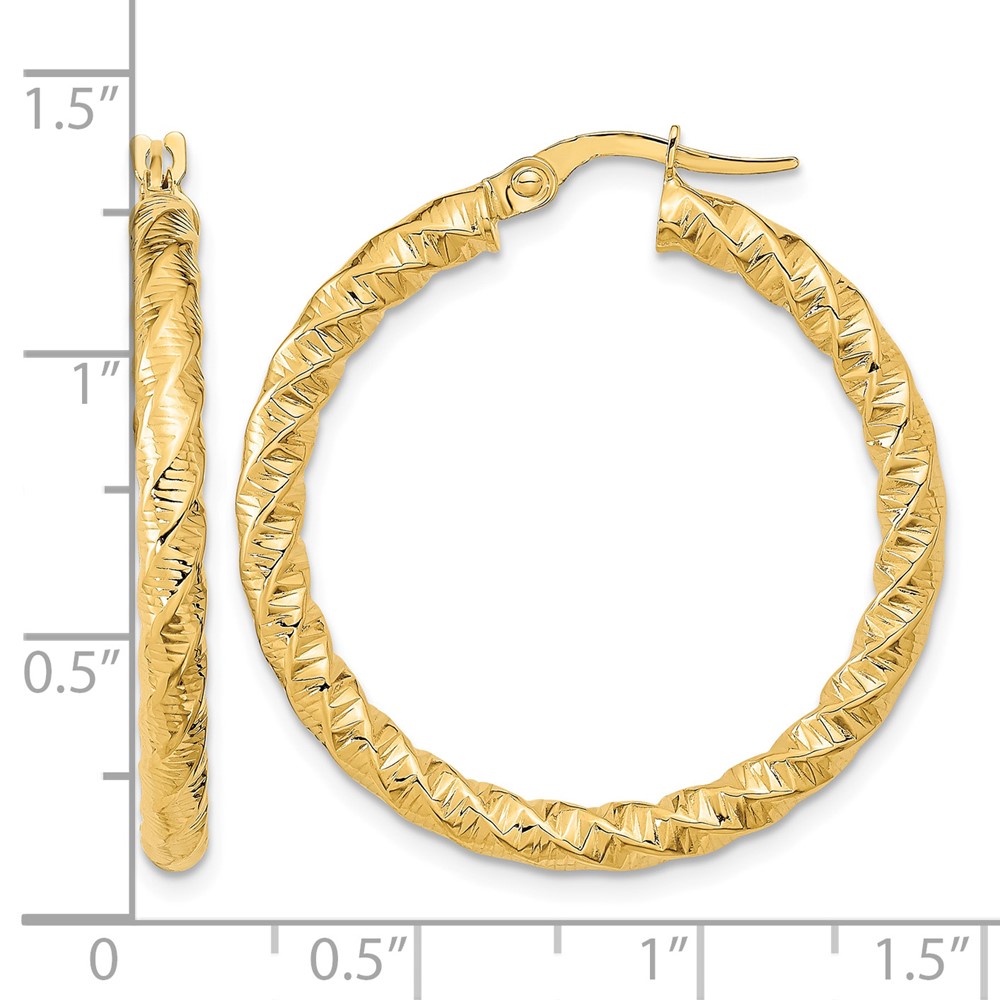 14k Gold Polished 3mm Twisted Hoop Earrings (TF1146)