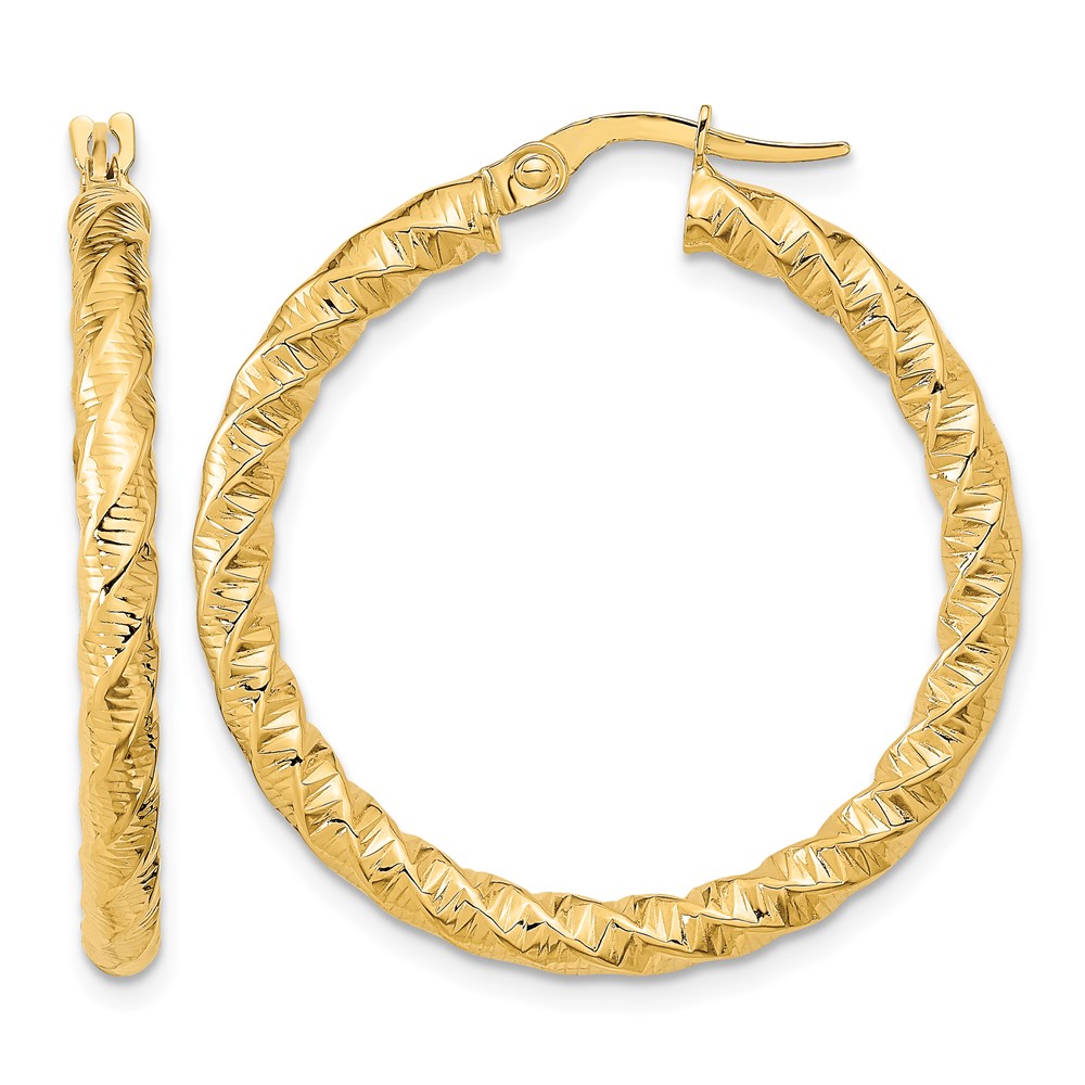 14k Gold Polished 3mm Twisted Hoop Earrings (TF1146)