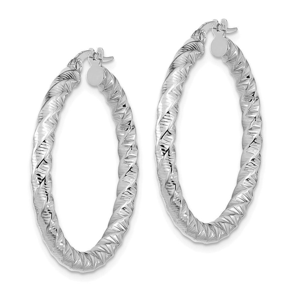 14k White Gold Polished 3mm Twisted Hoop Earrings (TF1146W)