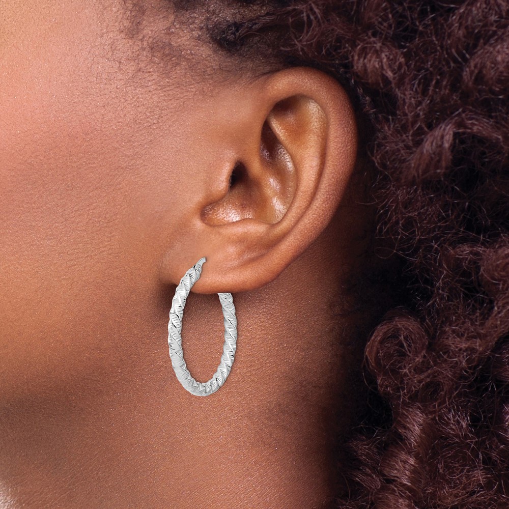 14k White Gold Polished 3mm Twisted Hoop Earrings (TF1146W)