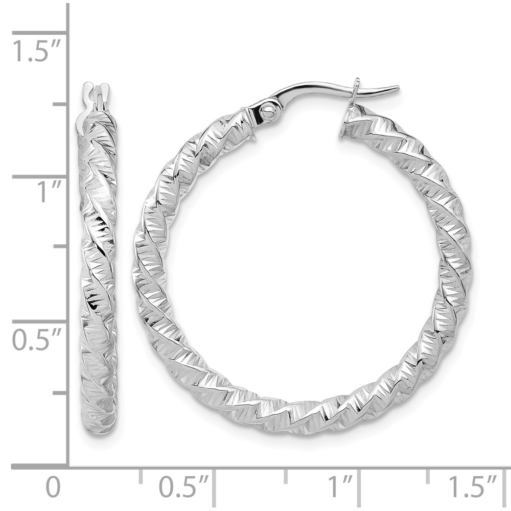 14k White Gold Polished 3mm Twisted Hoop Earrings (TF1146W)