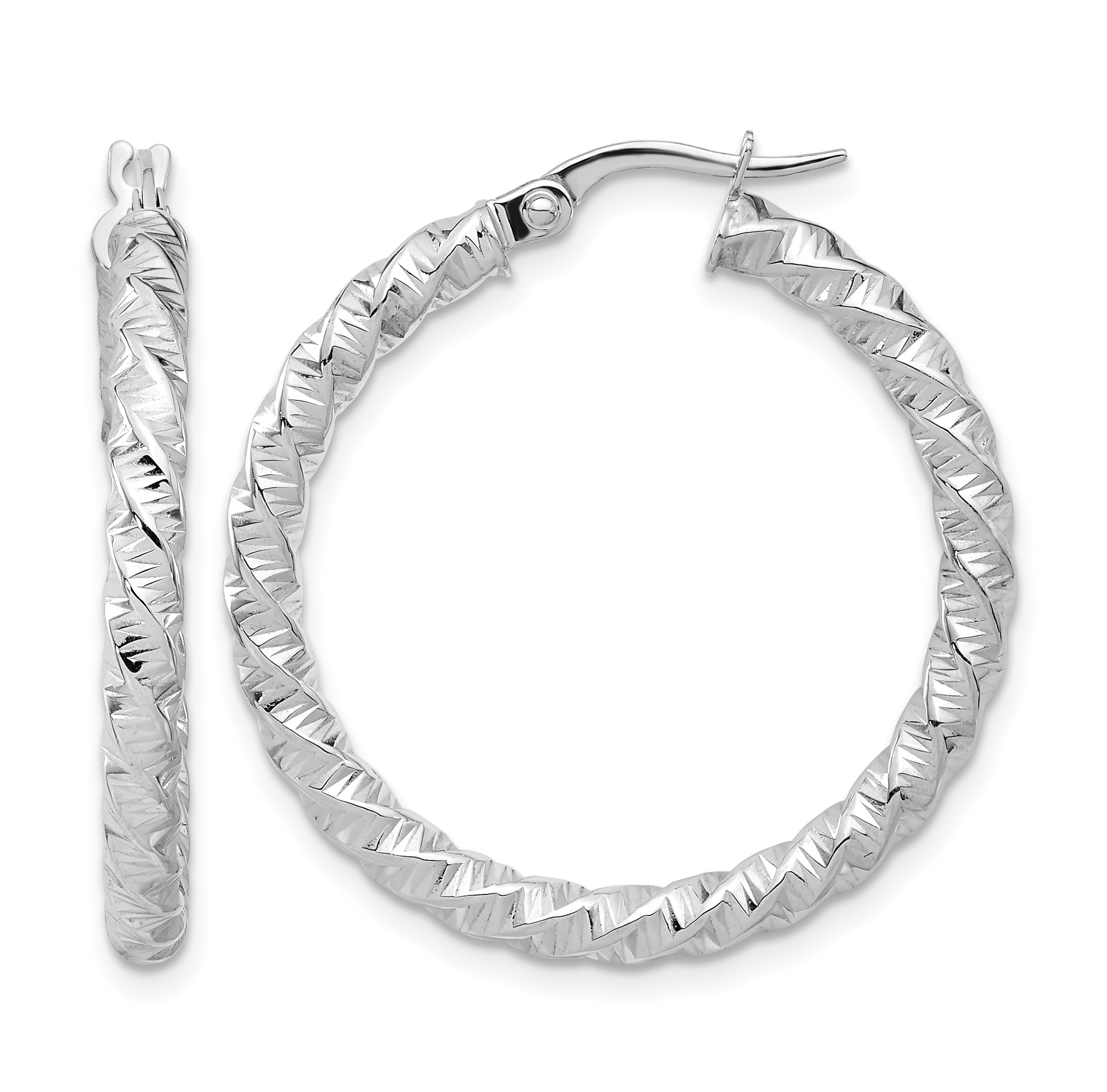 14k White Gold Polished 3mm Twisted Hoop Earrings (TF1146W)