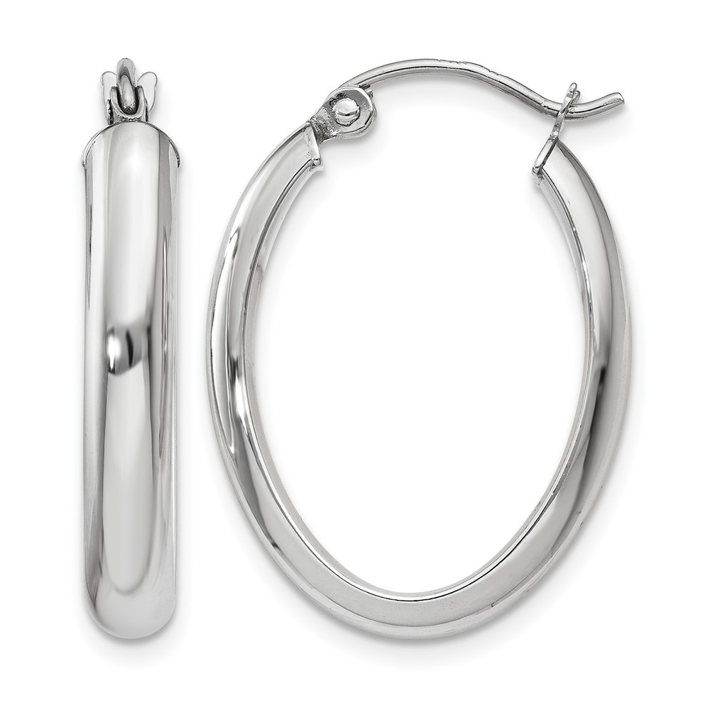 14K White Gold 3.75x 25mm Polished Oval Tube Hoop Earrings