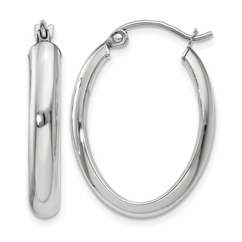 14K White Gold 3.75x 25mm Polished Oval Tube Hoop Earrings