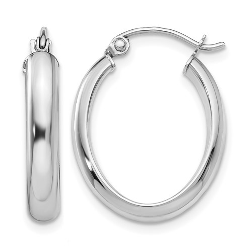 14K White Gold 3.75x 21mm Polished Oval Tube Hoop Earrings