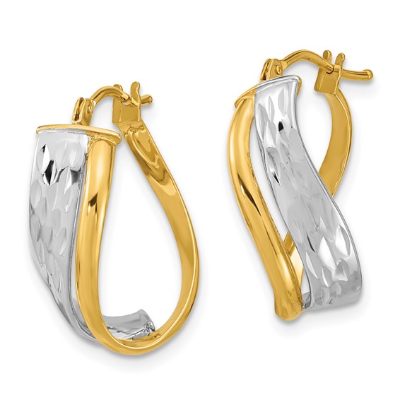 14k Two-Tone Diamond-cut and Polished Earrings
