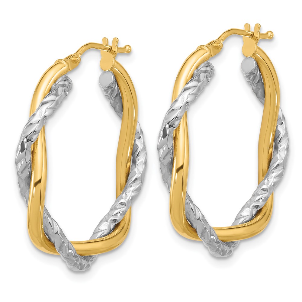 14k Two-tone Polished and Textured Twisted Hoop Earrings (TF1183)