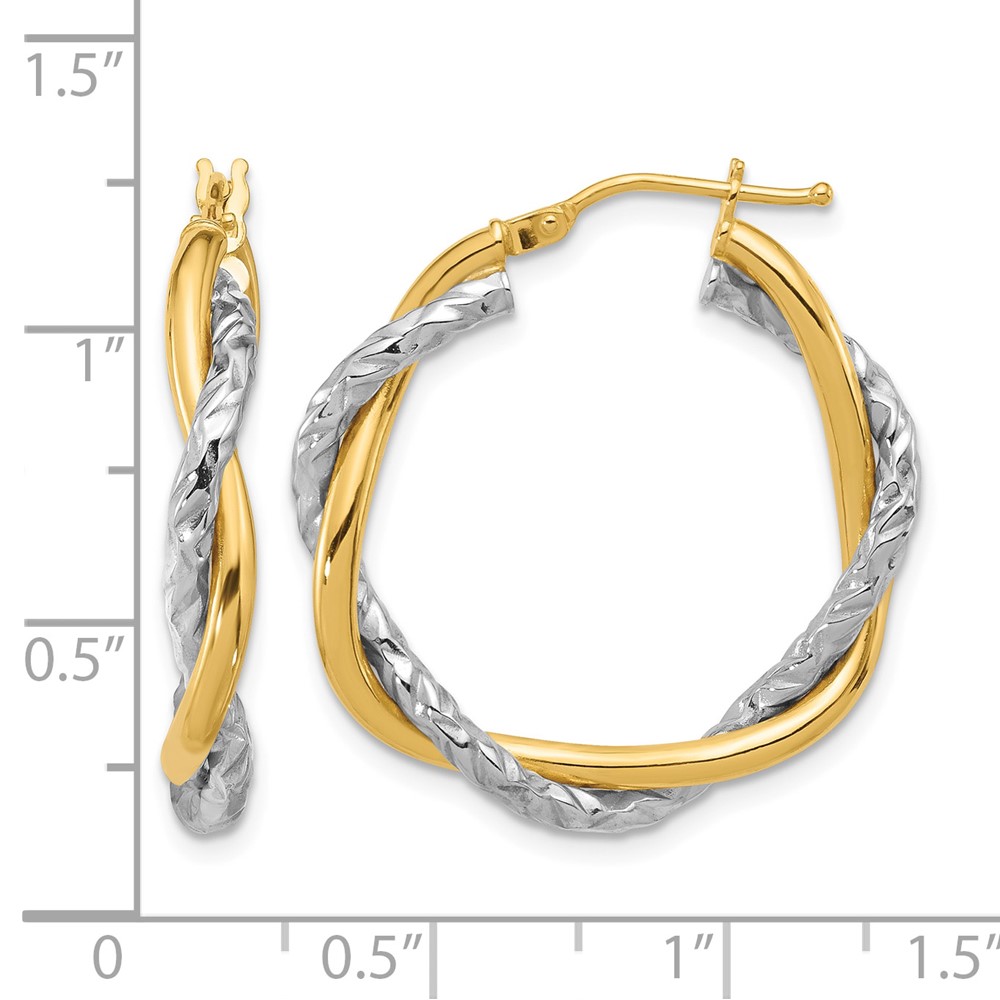 14k Two-tone Polished and Textured Twisted Hoop Earrings (TF1183)