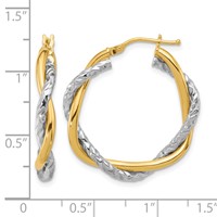 14K Two-tone Polished and Textured Twisted Hoop Earrings view 4