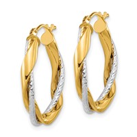 14K Two-tone Polished Rope Twisted Oval Hoop Earrings view 2