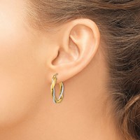 14K Two-tone Polished Rope Twisted Oval Hoop Earrings view 3