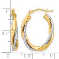 14K Two-tone Polished Rope Twisted Oval Hoop Earrings view 4