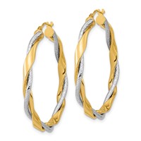 14K Two-tone Polished Rope Twisted Hoop Earrings view 2