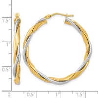 14K Two-tone Polished Rope Twisted Hoop Earrings view 4