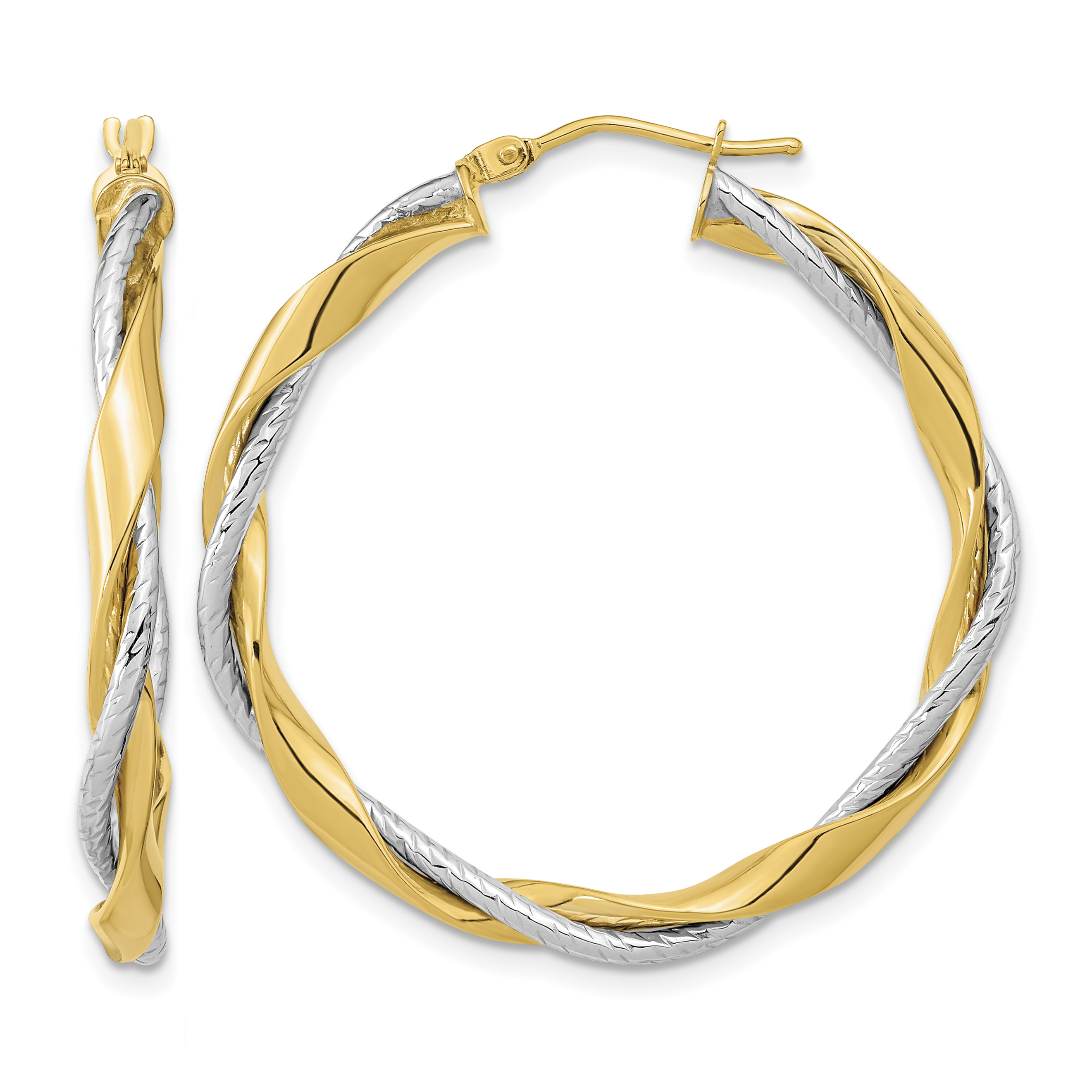 14k Two-tone Polished Rope Twisted Hoop Earrings (TF1187)