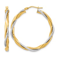14K Two-tone Polished Rope Twisted Hoop Earrings view 1