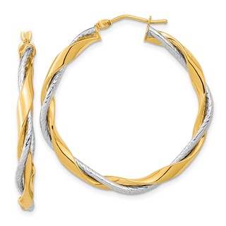 14k Two-tone Polished Rope Twisted Hoop Earrings