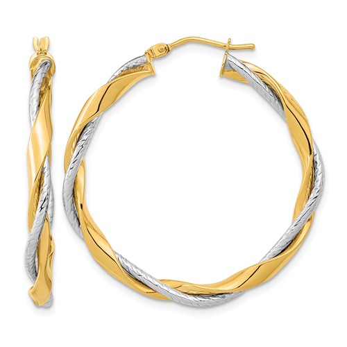 14K Two-tone Polished Rope Twisted Hoop Earrings