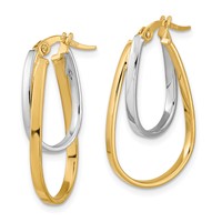 14K Two-tone Polished Double Oval Hoop Earrings view 2