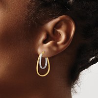 14K Two-tone Polished Double Oval Hoop Earrings view 3