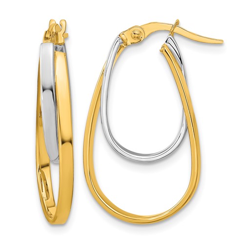 14K Two-tone Polished Double Oval Hoop Earrings