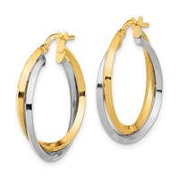 14K Two Tone Polished Double Hoops view 2