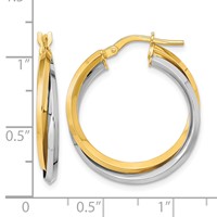 14K Two Tone Polished Double Hoops view 4