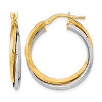14K Two Tone Polished Double Hoops view 1
