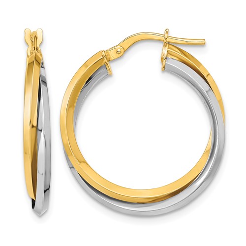 14K Two Tone Polished Double Hoops