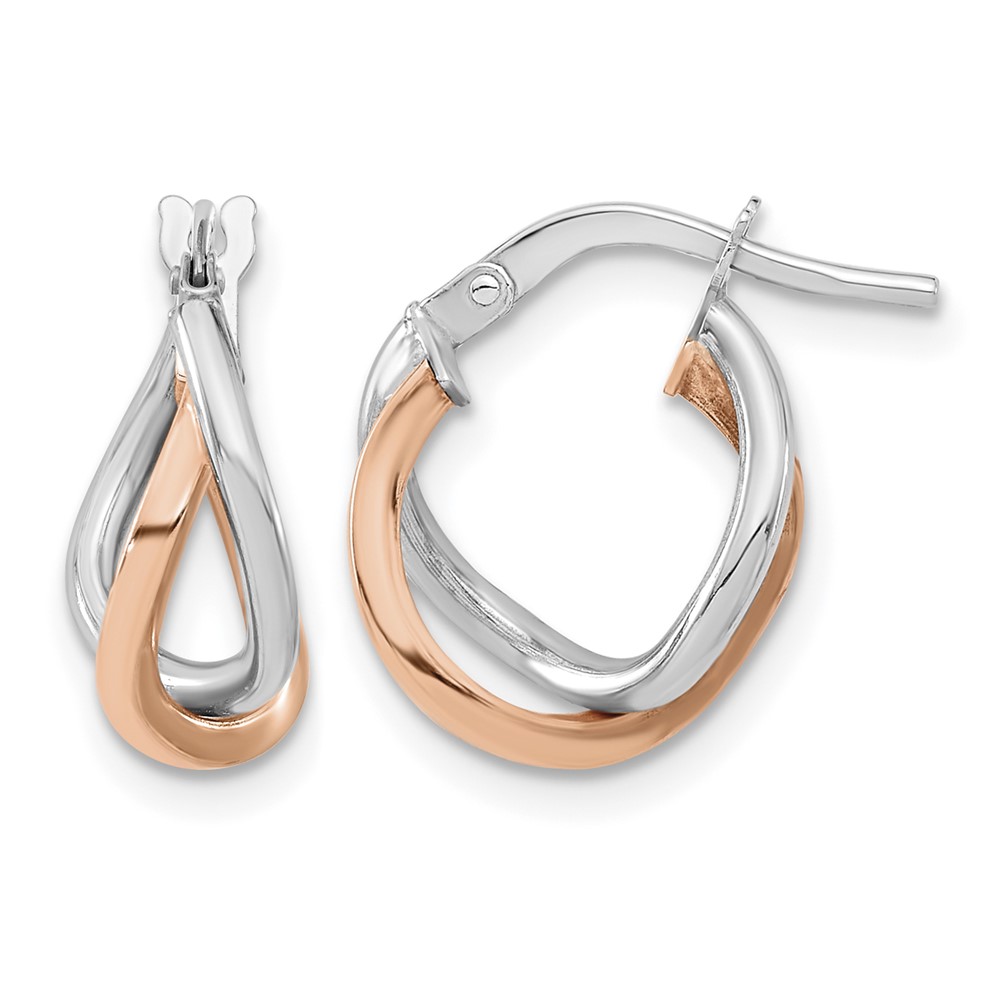 14K White and Rose Gold Fancy Hoops