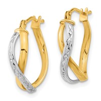 14K Two-Tone Diamond-cut and Polished Hoop Earrings view 2