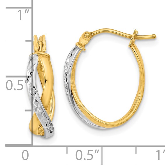 14k Two-Tone Diamond-cut and Polished Hoop Earrings