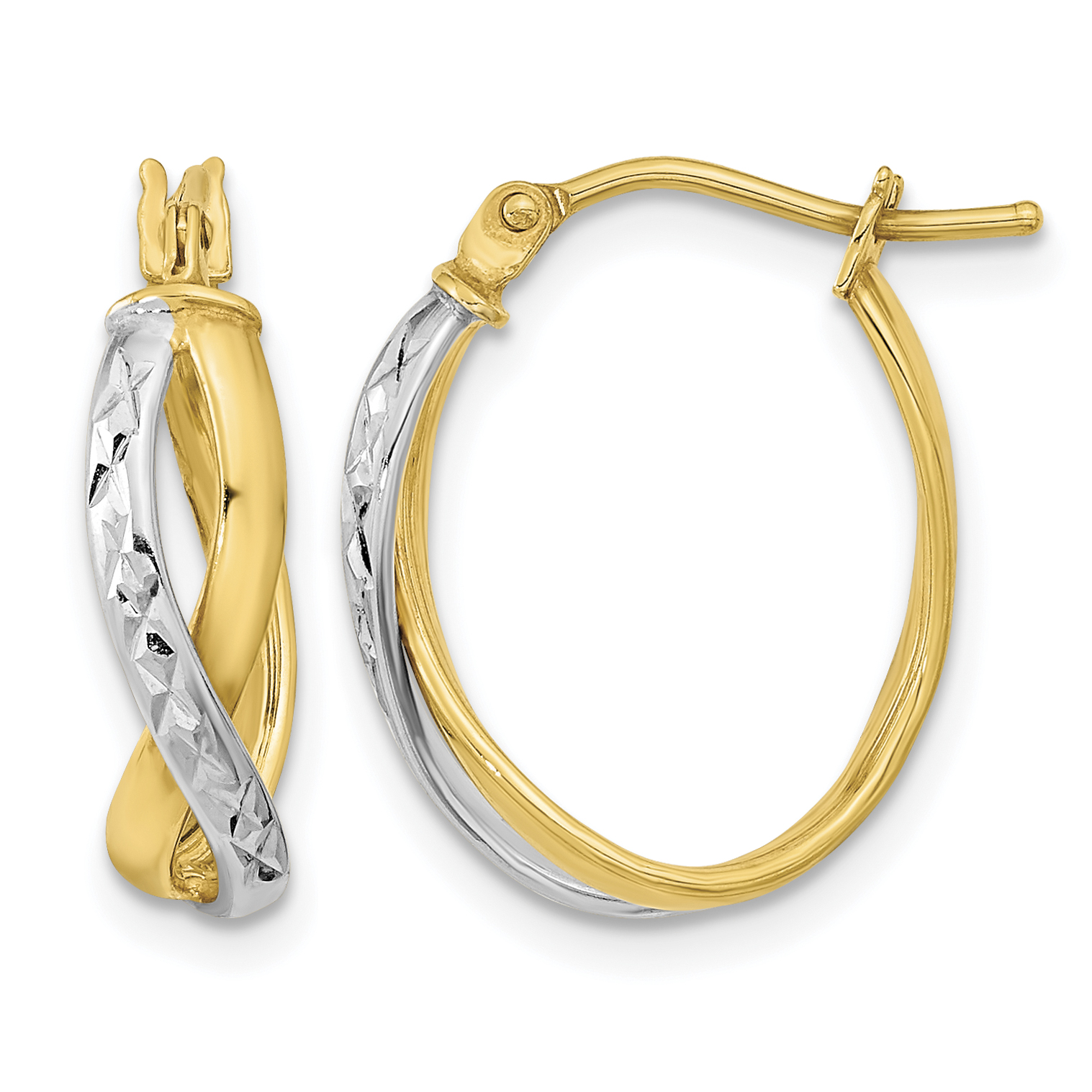 14k Two-Tone Diamond-cut and Polished Hoop Earrings (TF1199)
