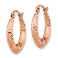 14K Rose Gold 3.25x 18mm Textured Tapered Hollow Hoop Earrings view 2