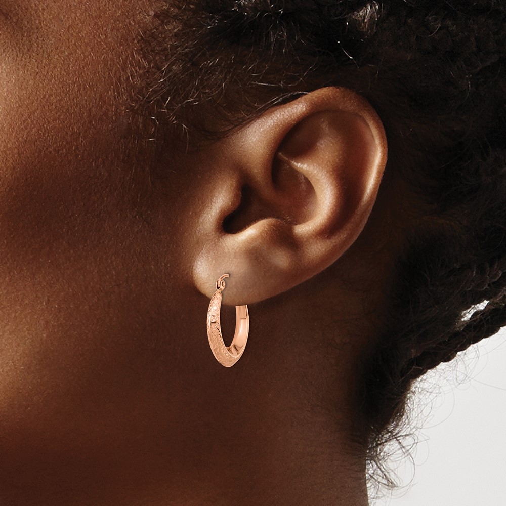 14K Rose Gold Textured Hollow Hoop Earrings (TF1206)