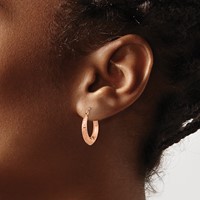 14K Rose Gold 3.25x 18mm Textured Tapered Hollow Hoop Earrings view 3