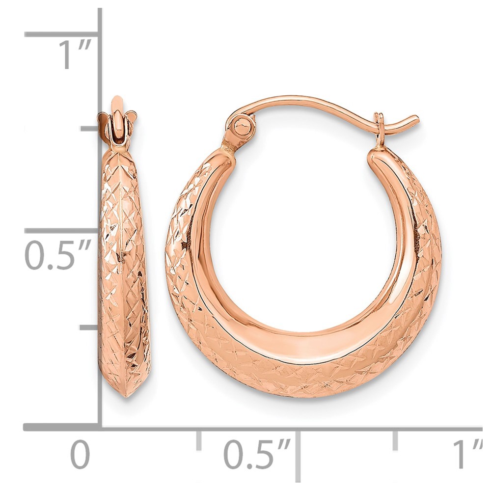 14K Rose Gold Textured Hollow Hoop Earrings (TF1206)